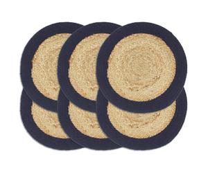 vidaXL Placemats 6 pcs Natural and Navy Blue 38 cm Jute and Cotton