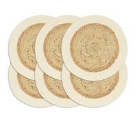 vidaXL Placemats 6 pcs Plain Natural 38 cm Round Jute and Cotton