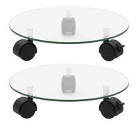 vidaXL Plant Rollers, Set of 2, Tempered Glass, 28 cm Round, Rolling Saucer Stan