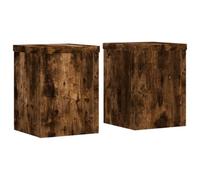 Plant Stand 2pc Smoked Oak Engineered Wood Tiered 15x15x20cm Indoor Outdoor Set