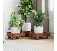 Plant Stand Set 3pc Brown Mahogany Wood Oiled 35x35x12 31x31x12 26.5x26.5x12cm