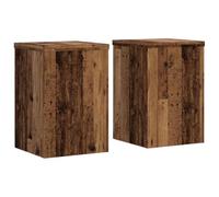 vidaXL Plant Stands - Set of 2 Wood Flower Stands, 20x20x30 cm, Engineered Wood, Brown - Indoor/Outdoor Pot Display