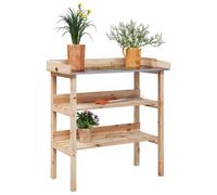 vidaXL Fir Wood Plant Table with Zinc-Top - Garden Potting Station with Shelves for Storage and Display, Ideal for Patio/Greenhouse
