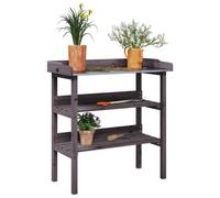 vidaXL Solid Firwood Plant Table-Grey, Zinc-Covered Metal Top, Garden Potting Stand with Storage Shelves for Patio/Terrace