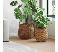 vidaXL Planter Basket with Storage 2 pcs Brown Lacak Rattan