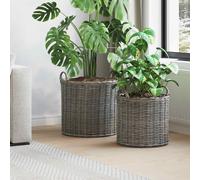 vidaXL Planter Basket with Storage 2 pcs Grey Lacak Rattan
