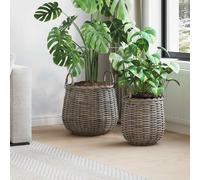 vidaXL Planter Basket with Storage 2 pcs Grey Lacak Rattan