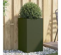 vidaXL Olive Green Planter - Cold-Rolled Steel Rectangular Outdoor/Indoor Garden Pot 42x38x75 cm for Balcony, Terrace, Patio