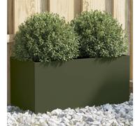 vidaXL Cold-rolled Steel Planter - Olive Green 62x30x29cm, Rectangular Raised Garden Bed for Outdoor/Indoor, Balcony, Patio