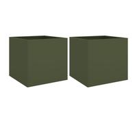 vidaXL Planters 2 Pcs Olive Green 42X40X39cm Cold-rolled Steel, Green