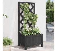 vidaXL Solid Fir Wood Planter with Trellis - Black, Spacious Rectangular Garden Planter Box, Trellis Fence Panel for Climbing Plants, Outdoor/Patio/Terrace