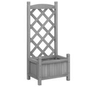 vidaXL Planter with Trellis - Grey Solid Wood Fir Rectangular Box for Climbing Plants, 40x30x90cm, Elegant Outdoor Patio Garden Decor