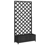 vidaXL Planter with Trellis - Black Solid Fir Wood, Rectangular Garden/Outdoor Planter Box with Support for Climbing Plants, 90x35x180cm