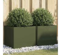 vidaXL Planters 2 pcs Olive Green 42x40x39 cm Steel UK