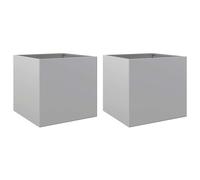 vidaXL Rectangular Silver Planters 2-Piece Set - Galvanized Steel Outdoor/Indoor Garden, Patio, Balcony Flower Boxes, 49x47x46 cm: Weather-Resistant, DIY Assembly