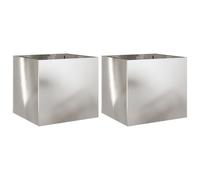 vidaXL Planters Flower Box Plant Pot Raised Bed 2 pcs Silver Stainless Steel