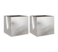 vidaXL Planters Flower Box Plant Pot Raised Bed 2 pcs Silver Stainless Steel