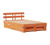 vidaXL Platform Bed 120 x 190 cm Solid Pine Wood, Waxed Brown. Modern Design with Large Storage thanks to Two Drawers. No need for a bed base, 110 kg capacity, easy to assemble
