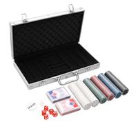 vidaXL Poker Chip Set - 300 pcs with 4g Weight, 2 Decks of Cards, 5 Dice, Dealer Button, Aluminium Carry Case