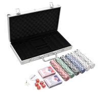 vidaXL 300-Piece Poker Chip Set with Case - Casino Style, Includes Dice, Cards, Dealer Button - Portable and Lightweight Aluminium case - Multicoloured