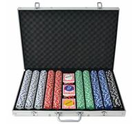 vidaXL Poker Set with 1000 Chips Aluminium Playing Card Game Case Casino Dice