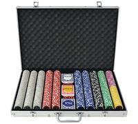 vidaXL Poker Set, 1000 Laser Chips with Aluminium Case - Includes Casino Dice, Cards, Buttons in Multiple Colours, Perfect for Game Nights