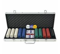 vidaXL Professional Poker Set with 500 Chips and Aluminium Case - Multicolour Plastic Chips, Casino Dice & Playing Cards Included