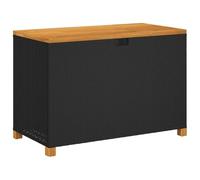 vidaXL Poly Rattan Acacia Wood Garden Storage Box-Bench - Black/Brown, 110x55x63cm, Weather-Resistant, Water-Resistant Bag, UV-Resistant