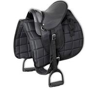 vidaXL Pony Saddle Set - 10" Black Saddle with Polyester Blanket, Plastic Stirrups/Belts, Fabric Girth for Ponies