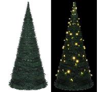 vidaXL Pop-up String Artificial Christmas Tree with LED Indoor Outdoor Home Decor Xmas Tree Christmas Decoration Holiday Ornament 210 cm Green