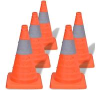 vidaXL Pop-up Traffic Cones - Set of 5 - Light-Weight, Foldable, High-Visibility Reflective Stripe, Easy to Deploy - Orange | Ideal for Office, Car, Home, Games and Training Sessions.