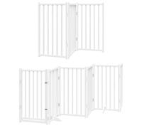 vidaXL Dog Gate with Door Foldable 12 Panels, Dog Fence for Stairs Kitchen Home, Pet Gate for Dogs Pets, Freestanding Dog Barrier, White Poplar Wood