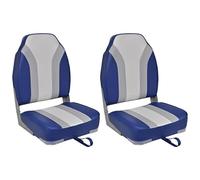 'vidaXL Portable Foldable Boat Chairs - High-backrest, Waterproof, High-compression Foam Padding, Aluminium Hinges, PVC Fabric, Easy-to-install - Pack of 2, Blue/White/Grey
