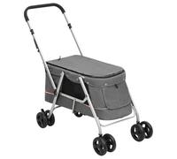 vidaXL Portable Folding Dog Stroller - Comfortable, Foldable, Breathable Mesh, 300D Linen Fabric, Steel Structure, Rotating Wheels, Grey, Maximum Load 15 kg