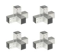 vidaXL 4X X Shape Galvanised Metal Post Connectors for 71x71mm Wood Beams - Outdoor Structure Support, Pre-drilled, Silver