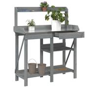 vidaXL Solid Wood Fir Grey Potting Bench-Garden Table with Shelves/Zinc-Top/Durable Iron/Outdoor Gardening Station