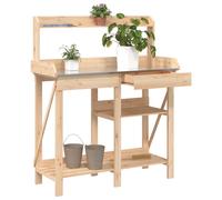 vidaXL Potting Bench with Shelves - Solid Fir Wood Construction, Zinc-Top Workbench, Drawer Storage for Garden, Patio, Greenhouse