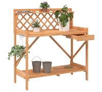 vidaXL Brown Solid Wood Fir Potting Bench with Trellis - Versatile Garden Table for Plant Organization and Display, with Storage and Decorative Lattice