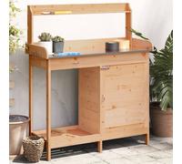 vidaXL Potting Table with Cabinet Brown 110.5x45x124.5 cm Solid Wood Fir