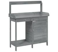 vidaXL Potting Table with Cabinet - Grey Solid Fir Wood Garden Workbench, Zinc Top, Outdoor