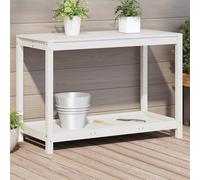 vidaXL Solid Wood Pine Potting Table - White Outdoor Workbench with Open Shelf, Ventilated Slat Design, for Garden/Patio/Terrace, 108x50x75 cm, 50 kg Load