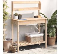 vidaXL Solid Wood Fir Potting Table with Expandable Top and Removable Sink for Garden/Terrace, Brown, 147.5 x 44 x 139.5 cm