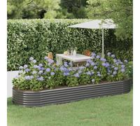 vidaXL - Powder-Coated Steel Garden Raised Bed, and Weather-Proof Grey Outdoor Planter Pot, Spacious Flower Bed for Plants, Vegetables, Herbs - Size: 322x100x36 cm Oval