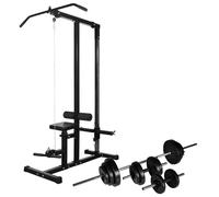 vidaXL Power Tower with Barbell and Dumbbell Set 30.5 kg