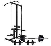 vidaXL Power Tower with Barbell and Dumbbell Set 60.5kg Pull-up Dip Station