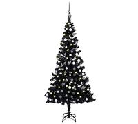 vidaXL Pre-lit Artificial Christmas Tree in Black Featuring Shiny & Glitter Balls, Sturdy Stand and USB Connection - 150cm PVC Xmas Centrepiece