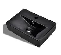 vidaXL Premium Ceramic Black Rectangular Bathroom Sink Basin with Overflow and Faucet Hole - Adaptable Installation, Undermount or Wall-Hung
