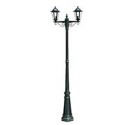 vidaXL Garden Light Post, 2-arms, Based 215cm - Outdoor Aluminium Lighting - Dual-Lantern Design - Stand Alone Garden, Patio, Path and Yard Lamp - Dark Green/Black
