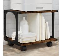 vidaXL 2-Tier Engineered Wood Printer Stand/Machine Cart in Smoked Oak with Storage, Lockable Wheels - 41x28x33.5 cm