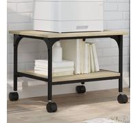 vidaXL Sonoma Oak 2-Tier Engineered Wood Printer Stand - 50x40x38 cm with Steel Frame, Mobile with Lockable Wheels for Office and Home